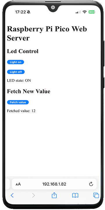 Raspberry Pi Pico Web Server on Smarphone