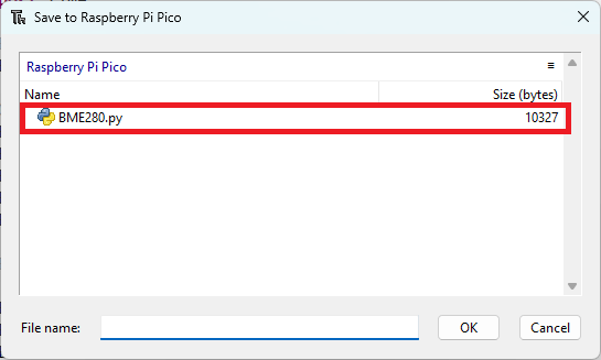 BME280 Raspberry Pi pico library saved Thonny IDE