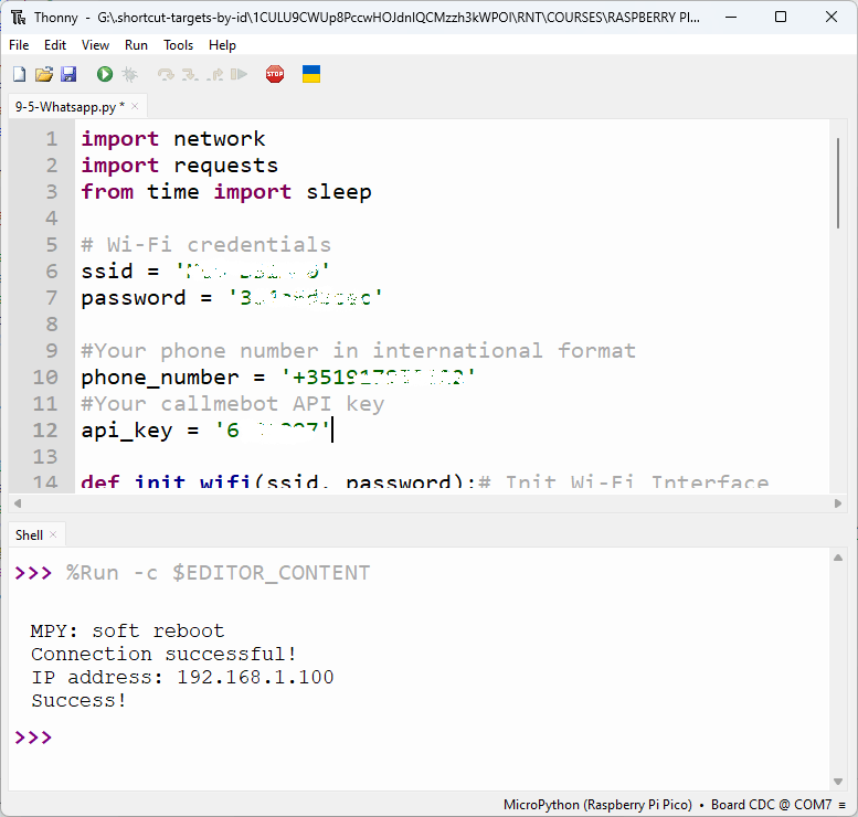 Raspberry Pi Pico connect to callmebot success
