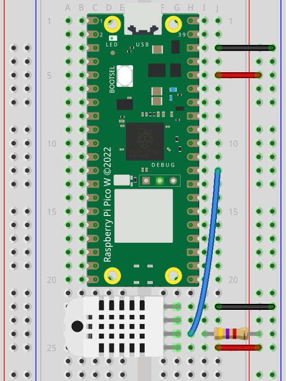 raspberry pi pico with DHT sensor fritzing diagram
