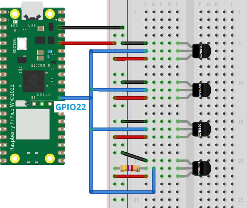Raspberry Pi Pico Wiring Multiple DS18B20 Sensors