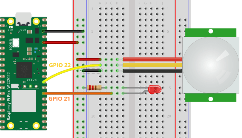 Raspberry Pi Pico PIR Motion Sensor Circuit