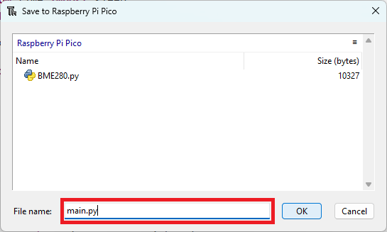 Saving file main.py to Raspberry Pi Pico MicroPython IDE