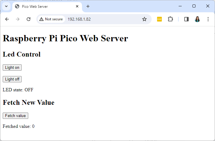 Raspberry Pi Pico Basic Web Server on Web Browser