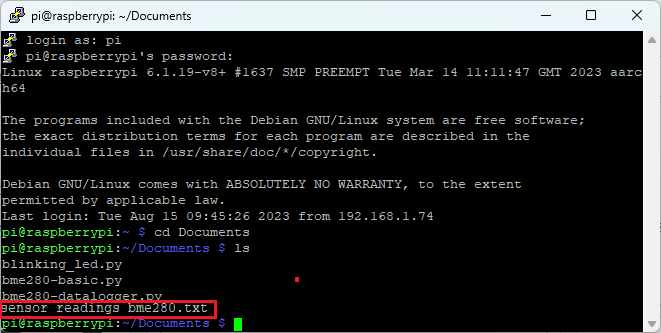 Raspberry Pi List Files Putty