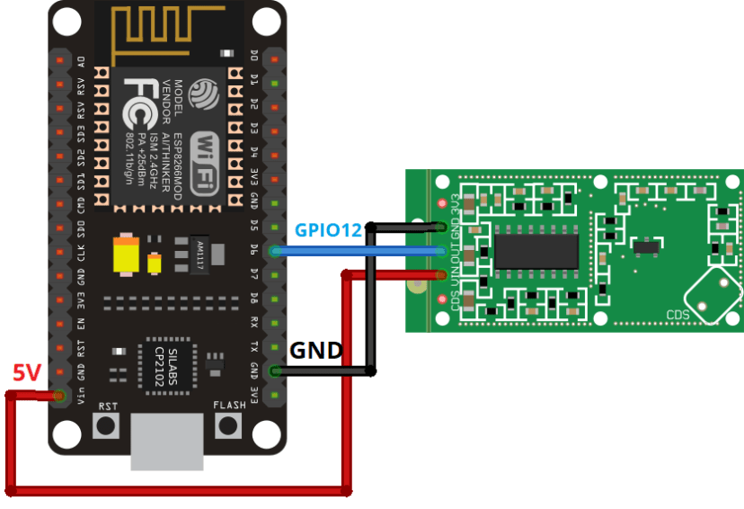 ESP8266 NodeMCU with RCWL-0516 Wiring Schematic Diagram