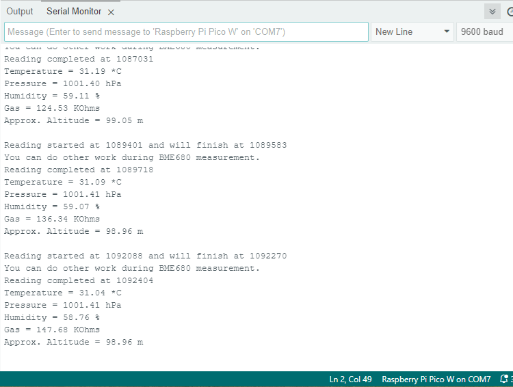 Raspberry Pi Pico with BME680 using Arduino IDE - demonstration
