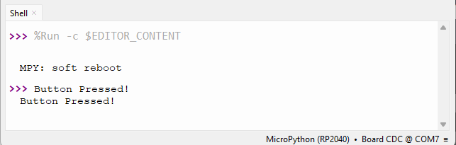 Raspberry Pi Pico Detect a Pushbutton Press - Micropython Shell Thonny IDE