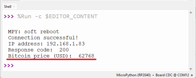 Raspberry Pi Pico MicroPython HTTP GET Request Bitcoin Price