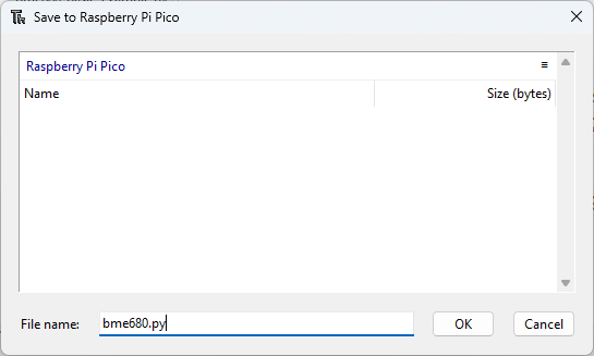 BME680 library save to Raspberry Pi Pico Thonne IDE
