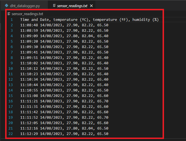 Sensor Readings Data Logger Raspberry Pi VS Code