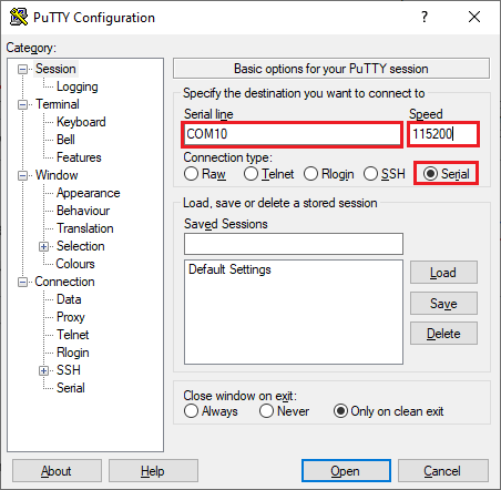 Serial Communication ESP Boards PuTTY