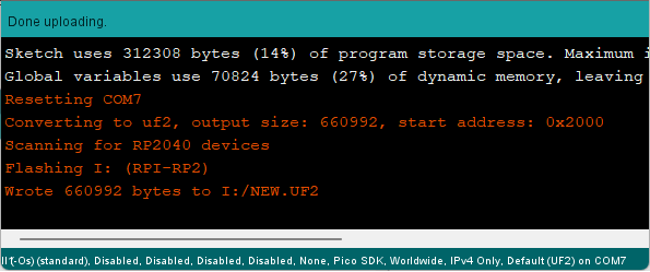 Done uploading Arduino IDE Raspberry Pi Pico