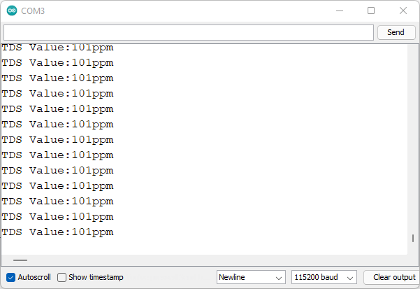 TDS Sensor Arduino IDE Serial Monitor
