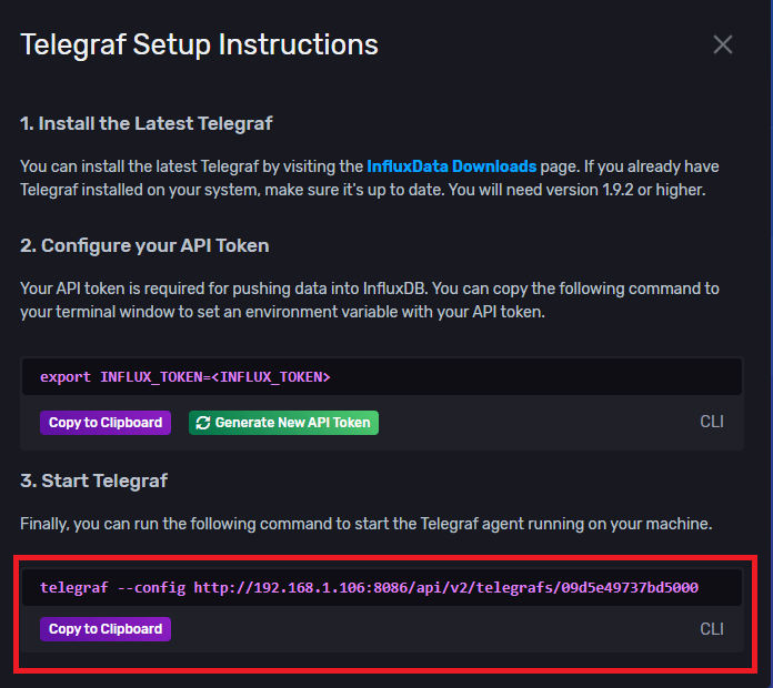 Telegraf setup instructions