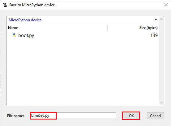 Thonny IDE ESP32 ESP8266 MicroPython Save file library to device name file