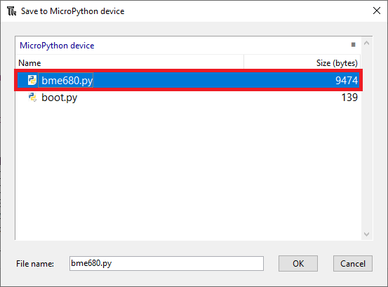 Thonny IDE ESP32 ESP8266 MicroPython Save file library to device saved
