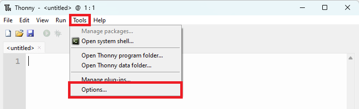 Thonny IDE Tools Options