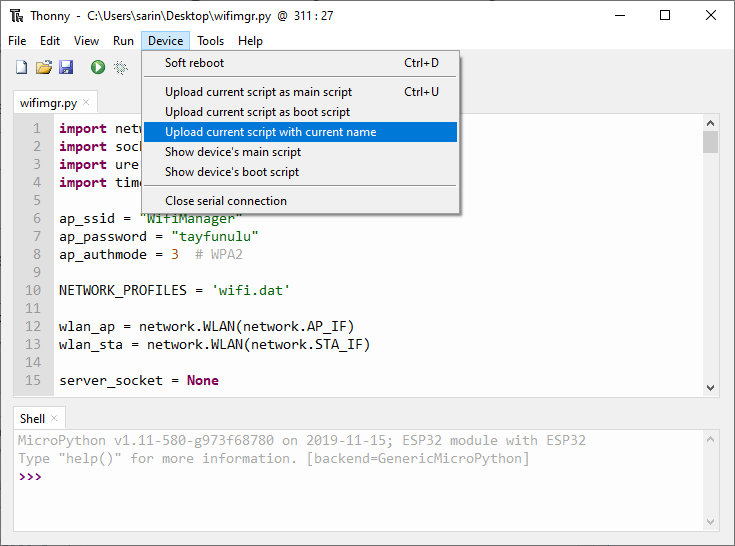 Uploading wifmgr Library using Thonny IDE MicroPython