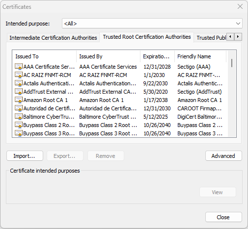 trusted root certificates chrome