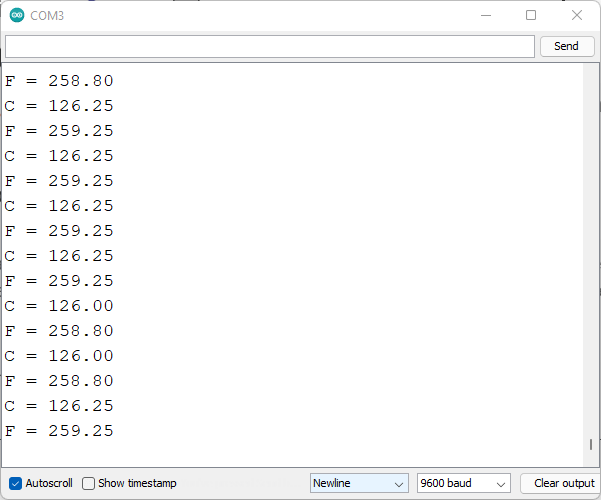 Type-J Thermocouple Example Serial Monitor