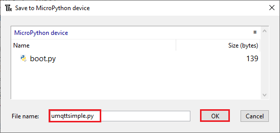 umqttsimple library new MicroPython file Thonny IDE