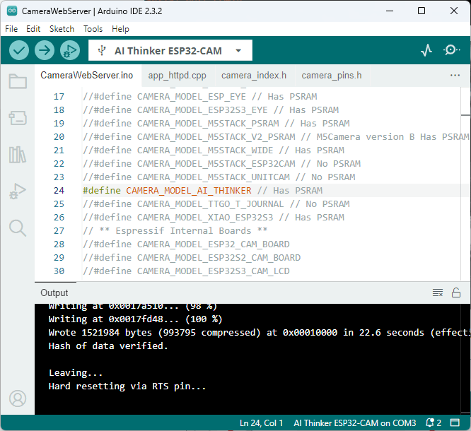 Upload camerawebserver example arduino ide