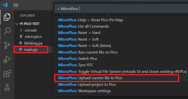 Raspberry Pi Pico MicroPico Upload current File