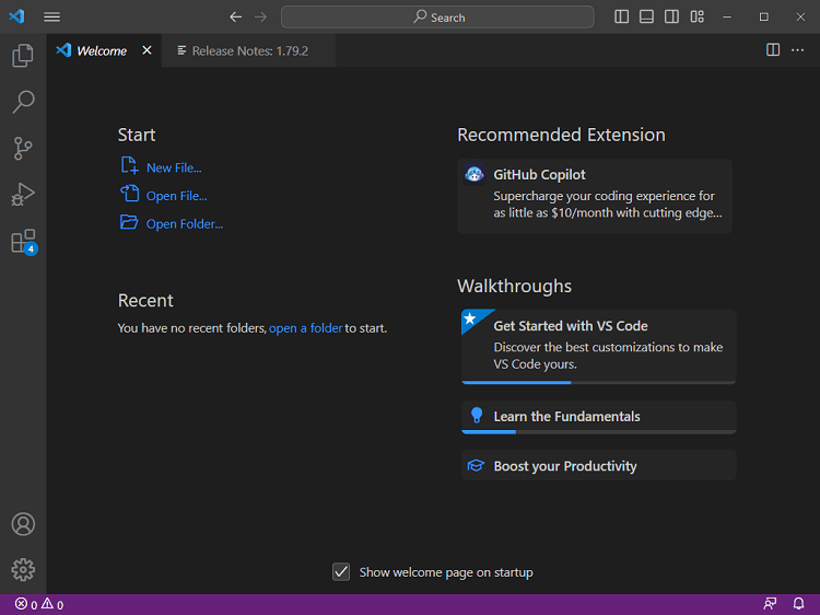 VS Code Welcome Screen