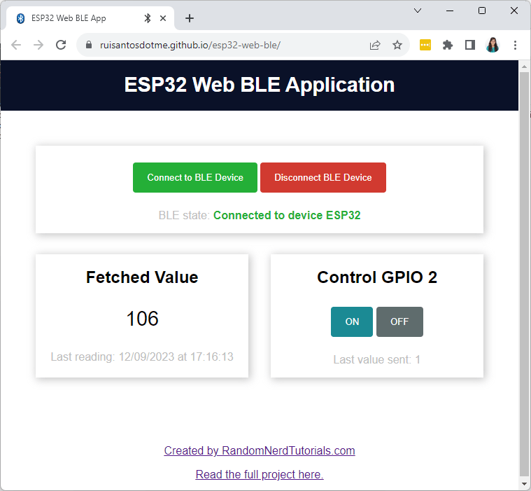 ESP32 Web BLE App Computer Browser