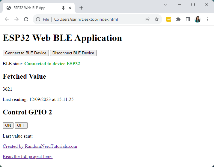 ESP32 Web BLE App (no CSS)