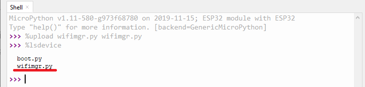 wifimgr.py Library successfully saved on ESP32 MicroPython