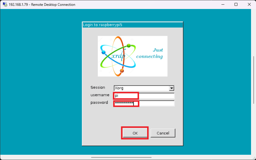 xrdp connect to Raspberry Pi Username and Password